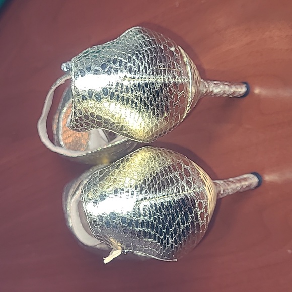 Vintage Metallic Shiny Gold Crystal Peeptoe Platform Red Carpet Heels EUC 7.5 - Picture 6 of 11